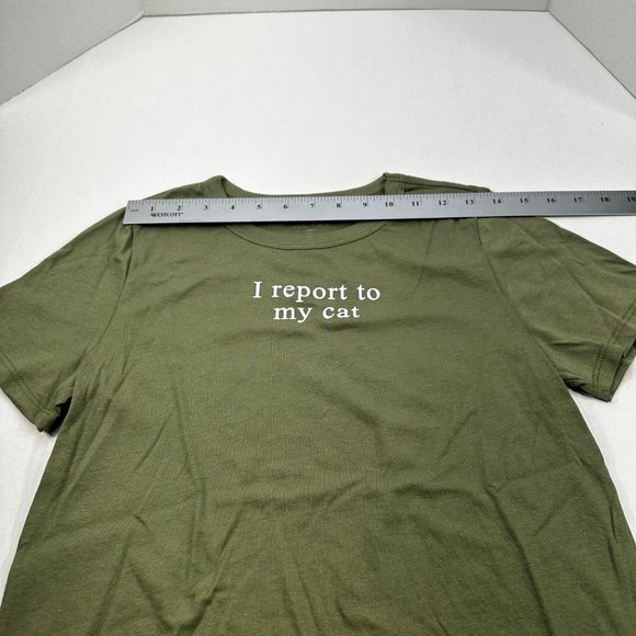Zoe And Liv Women's Sz Small I Report To My Cat Short Sleeve Tee Shirt Green New - Picture 7 of 11